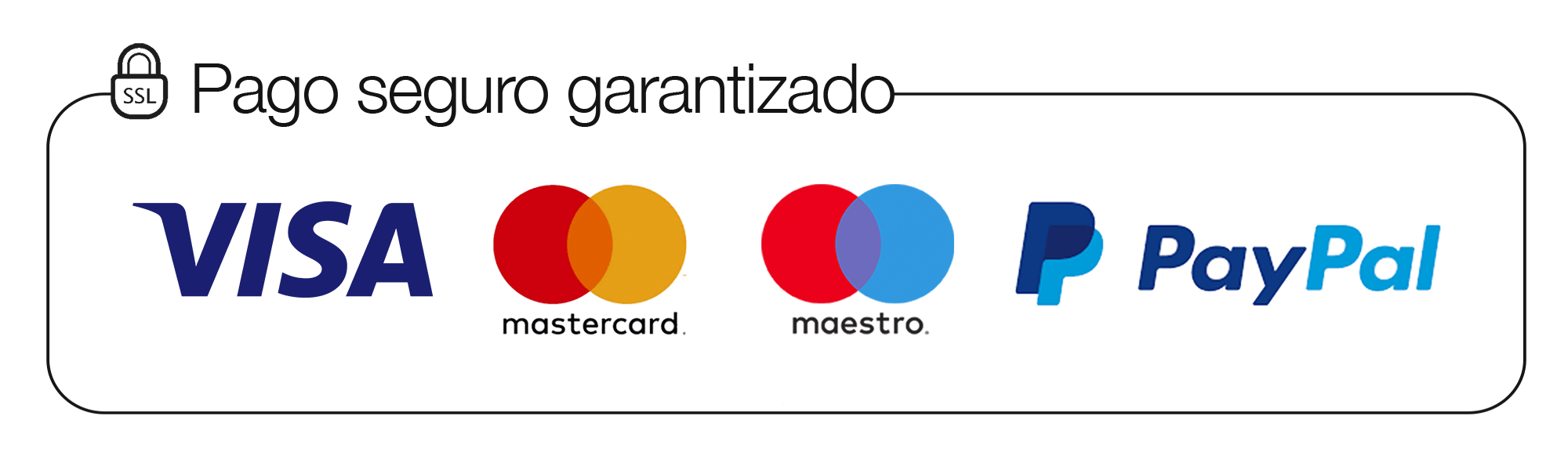 Pago seguro garantizado — Visa, Mastercard, Maestro, PayPal